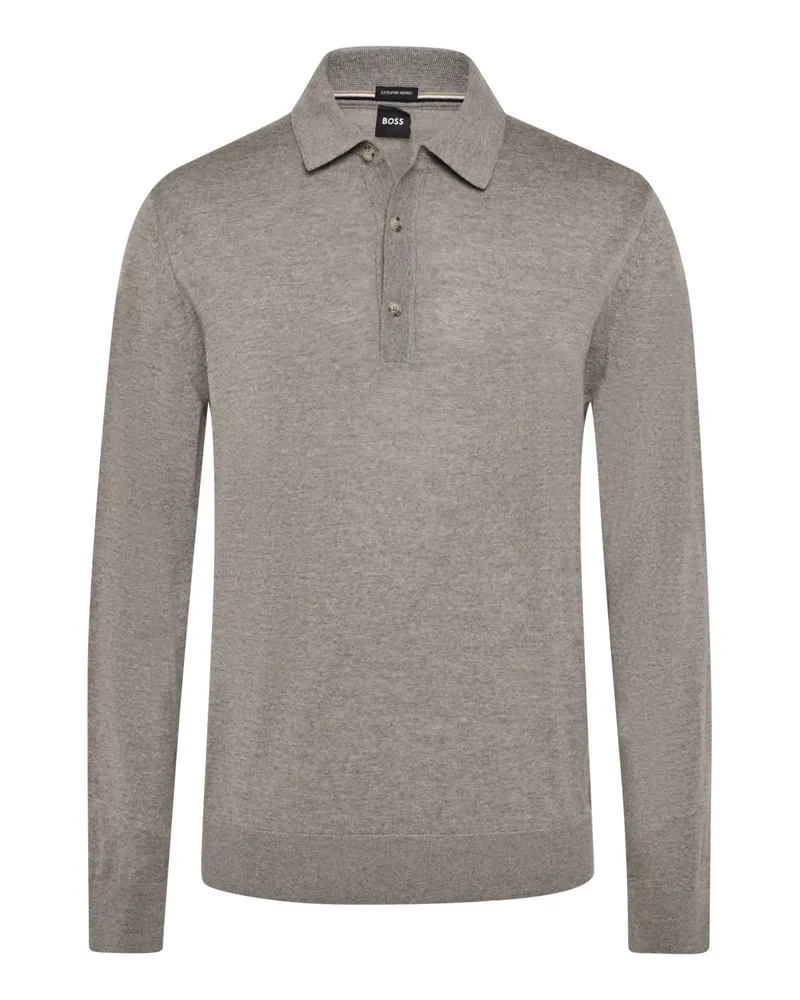 HUGO BOSS Leichter Glattstrick-Pullover mit Polokragen in Beige