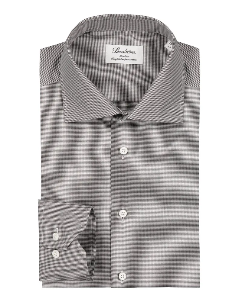 Stenströms Hemd mit feinem Pepita-Muster, Slimline in Schwarz