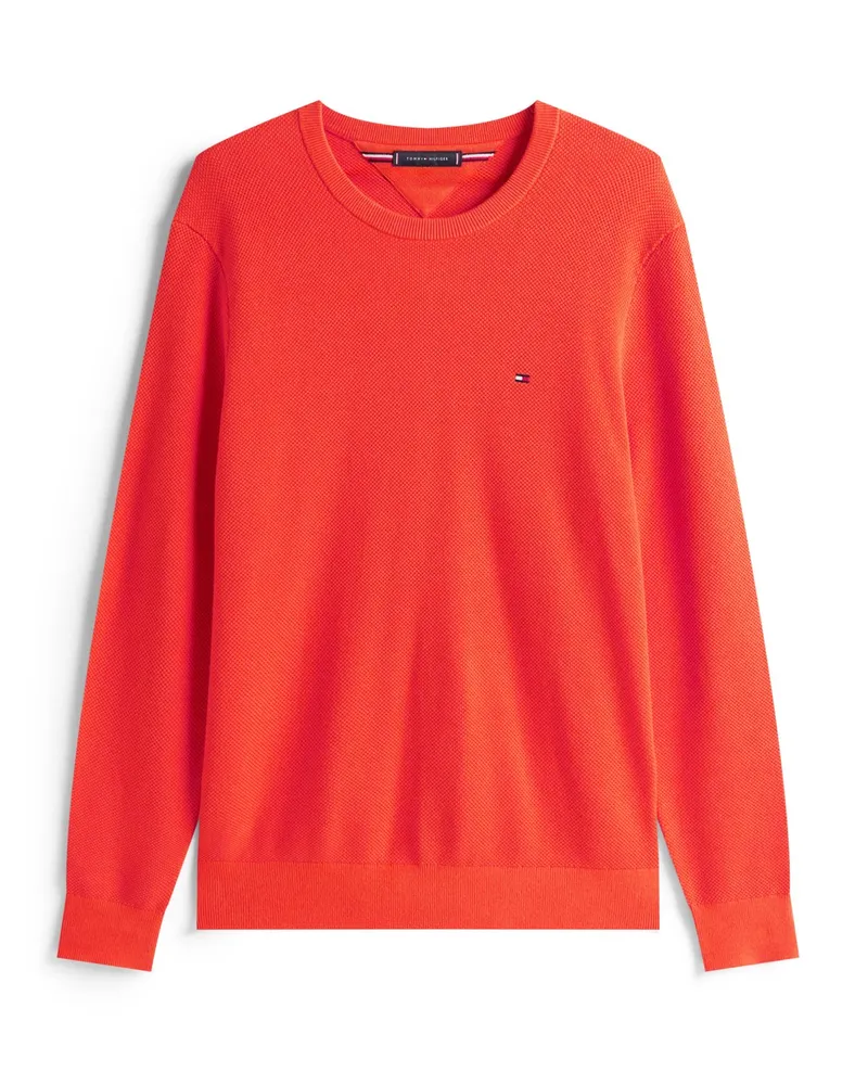 Tommy Hilfiger Baumwoll-Pullover mit Reiskornstruktur und kleiner Logo-Stickerei in Orange