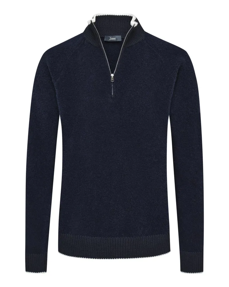 Herno Softer Troyer aus einem Merino-Mix in Bouclé-Strick, Regular in Marine
