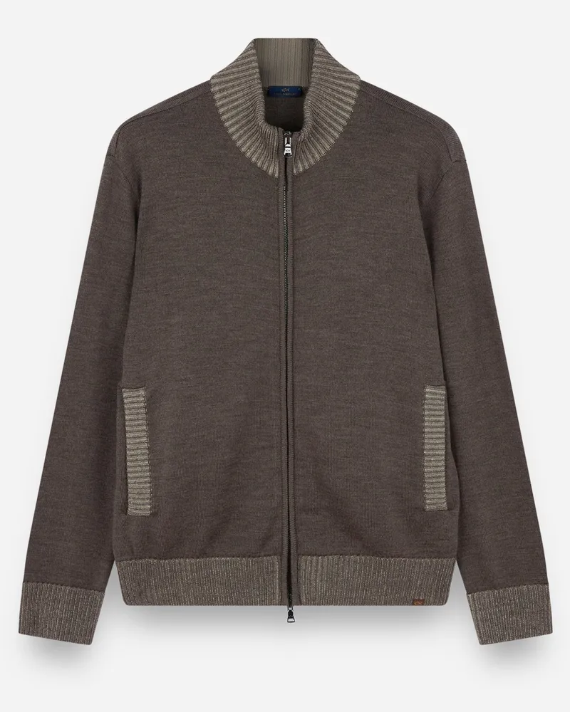 Paul & Shark Strickjacke aus Schurwolle mit Kontrast-Details in Braun