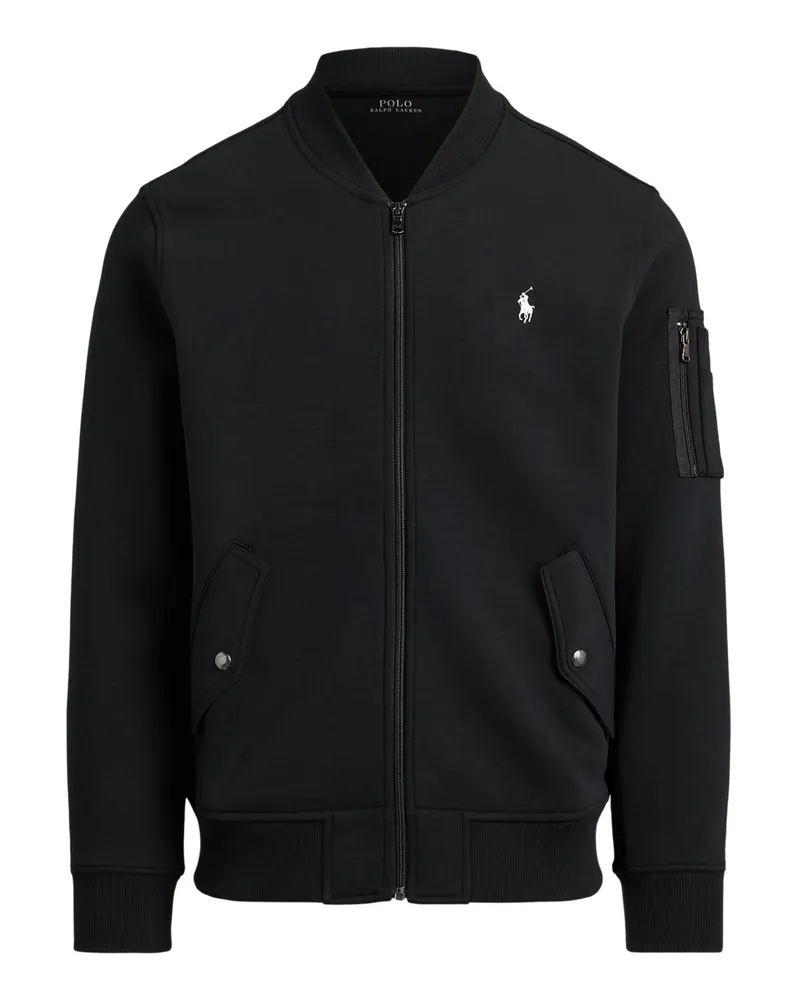Ralph Lauren Sweat-Bomberjacke mit Logo-Stickerei, Regular Fit in Schwarz