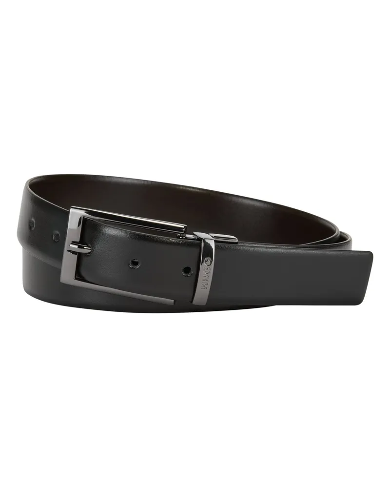 HUGO BOSS Glattledergürtel mit Logo-Gravur in Schwarz
