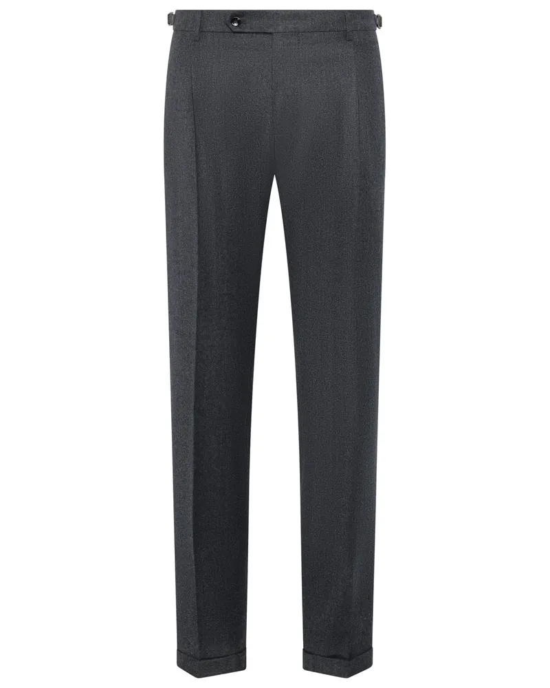 Berwich Softe Flanellhose mit Seitenspannern und Bundfalte, Contemporary Fit in Anthrazit