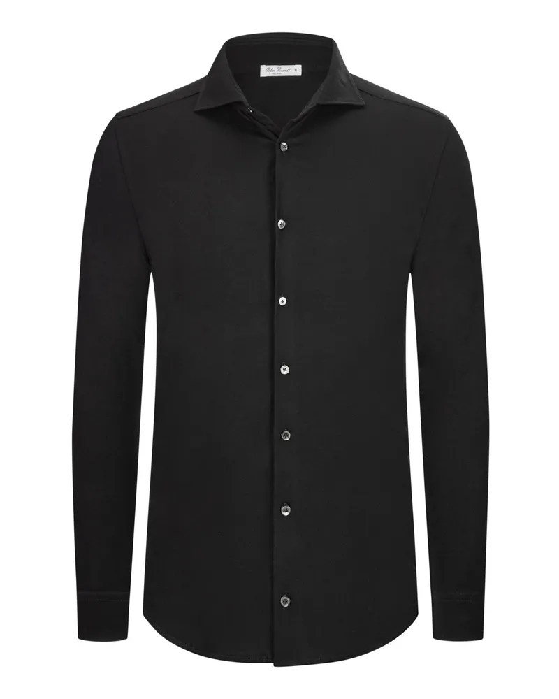 Stefan Brandt Edles Jersey-Hemd aus Stefan Brandt SEA ISLAND®-Baumwolle mit Haifischkragen in Schwarz