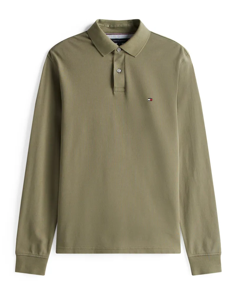 Tommy Hilfiger Langarm-Poloshirt aus Baumwoll-Piqué, Regular Fit in Oliv