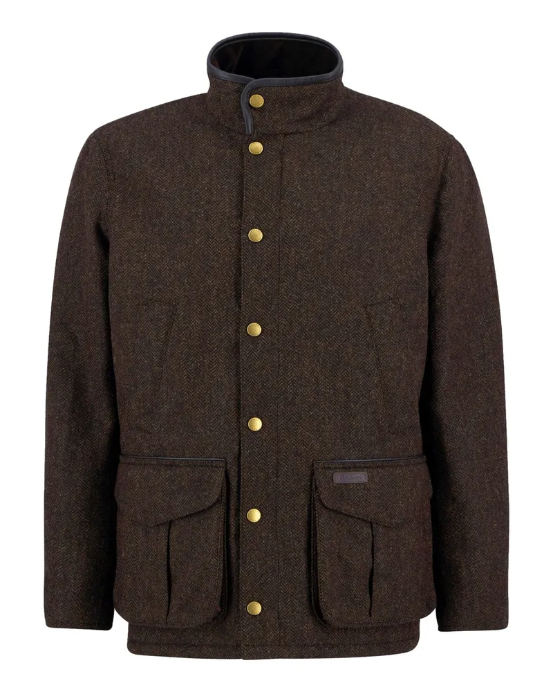 Barbour Wetterfeste Jacke Hereford in Tweed-Qualität mit Fischgrätmuster in Braun