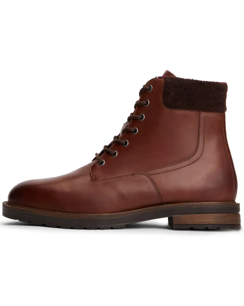 Tommy Hilfiger Gefütterte Stiefel aus Glattleder mit Reißverschluss und Schnürung in Braun