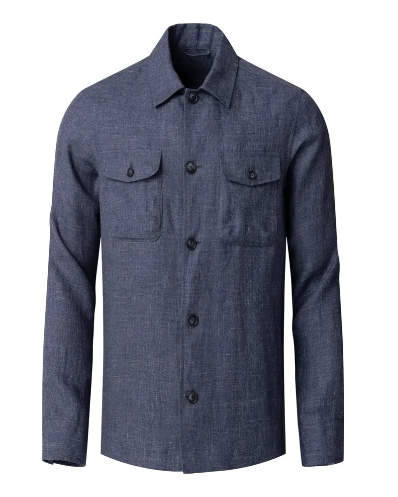 Eton Meliertes Overshirt in leichter Leinen-Qualität in Marine