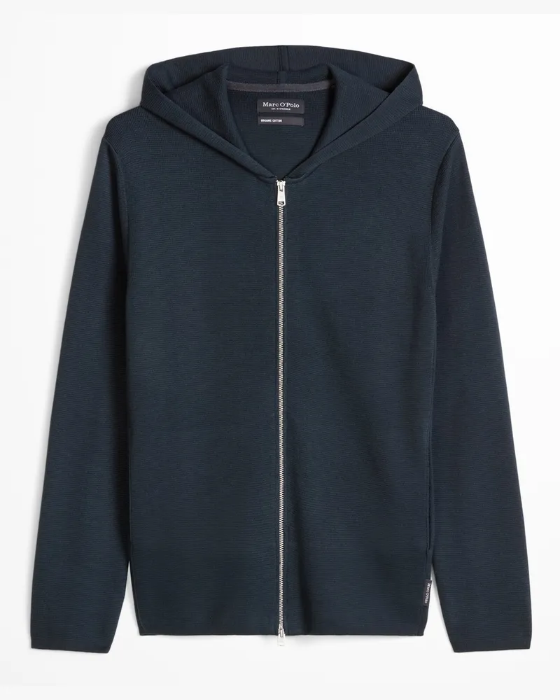 Marc O'Polo Strickjacke aus Bio-Baumwolle mit Kapuze, Regular Fit in Marine