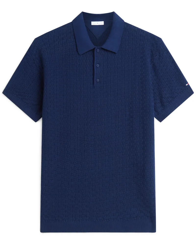Tommy Hilfiger Strick-Poloshirt aus Baumwolle mit Waffelstruktur in Marine