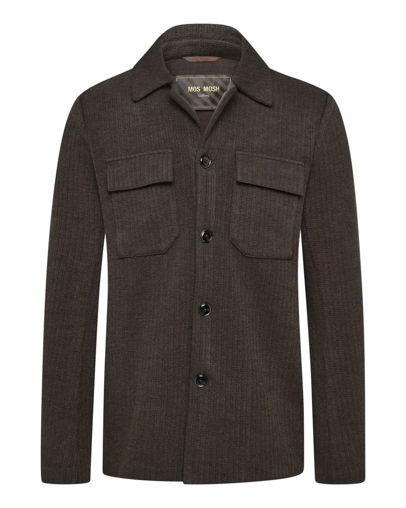 Mos Mosh Strick-Overshirt Austin mit zwei Brusttaschen in Dunkelbraun