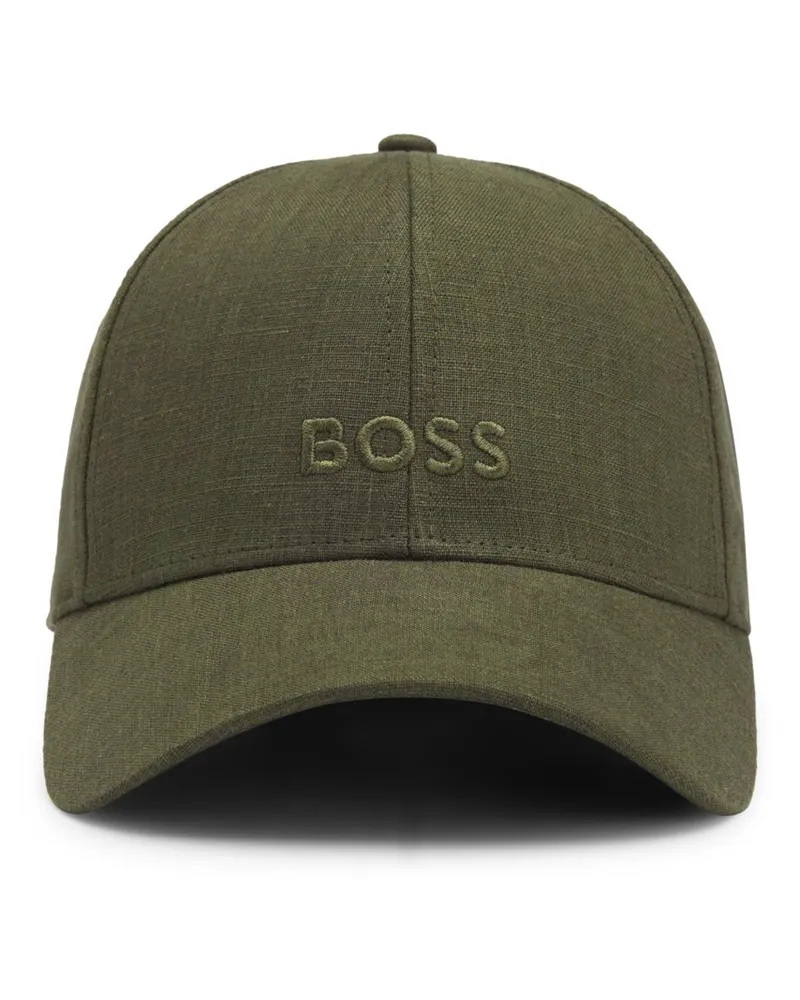 HUGO BOSS Cap aus Leinen mit gesticktem Label-Schriftzug in Oliv