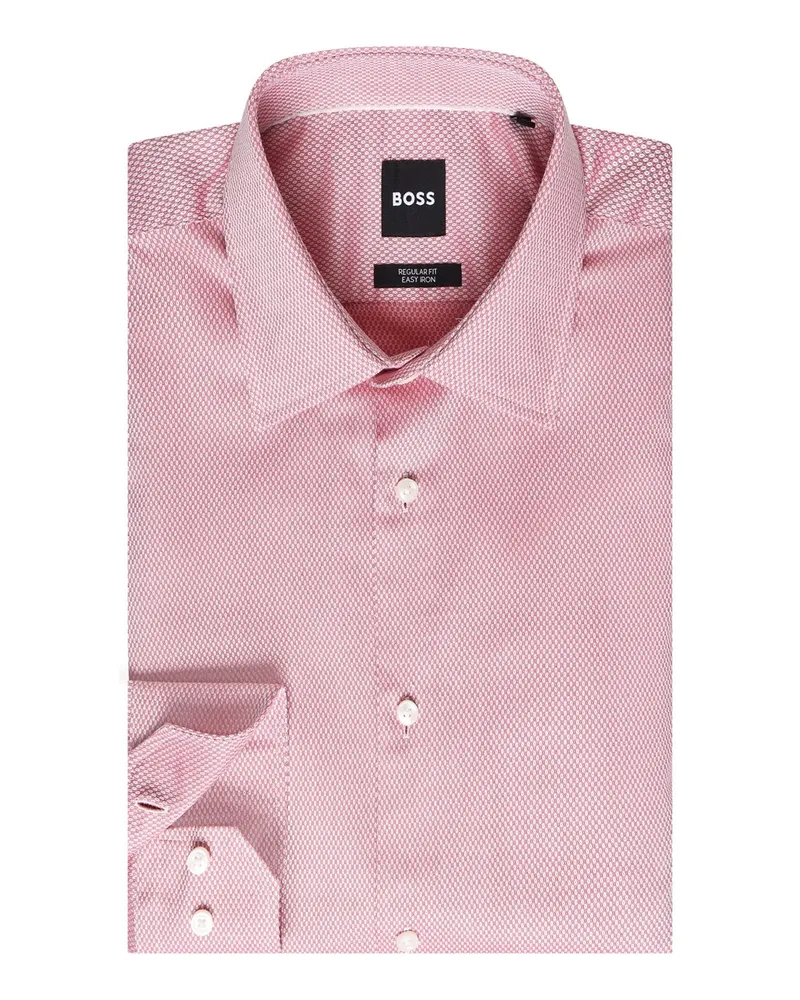 HUGO BOSS Unifarbenes Baumwollhemd mit Pinpoint-Struktur, Regular Fit in Rot