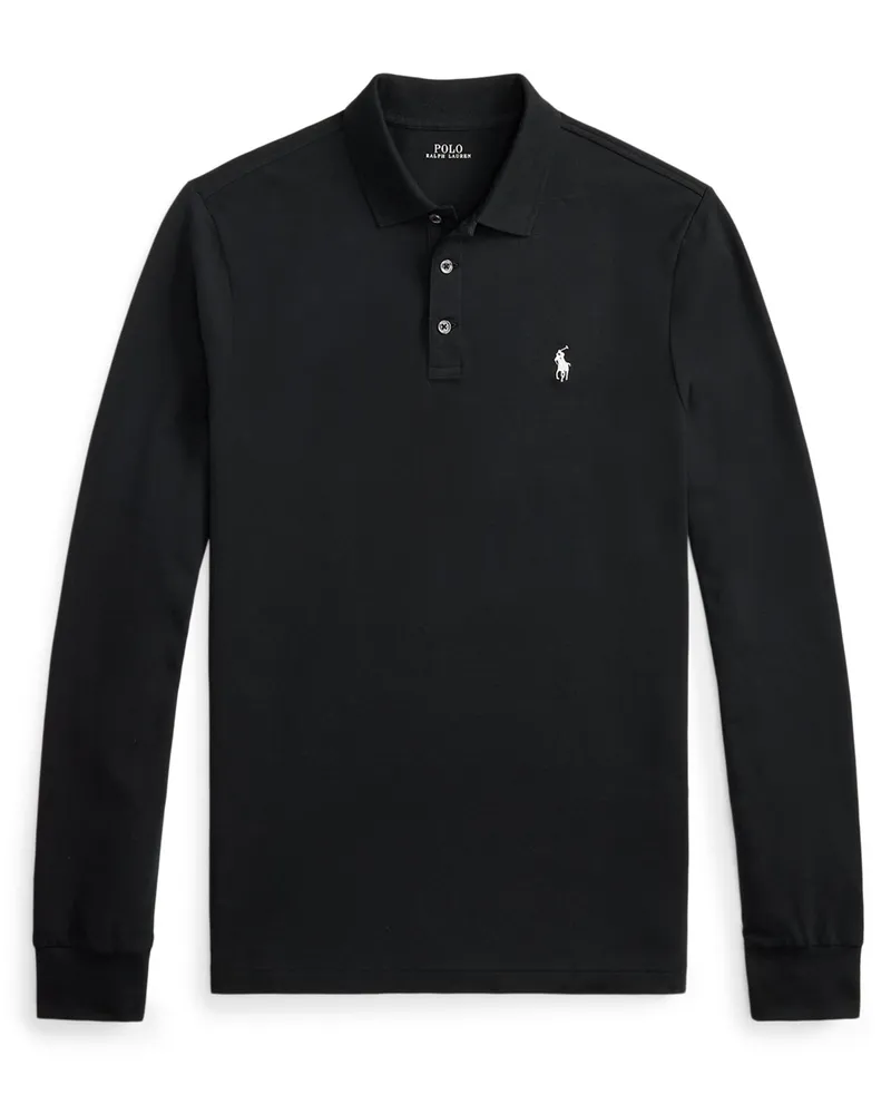 Ralph Lauren Langarm-Poloshirt mit Stretch in Mesh-Qualität, Custom Slim Fit in Schwarz