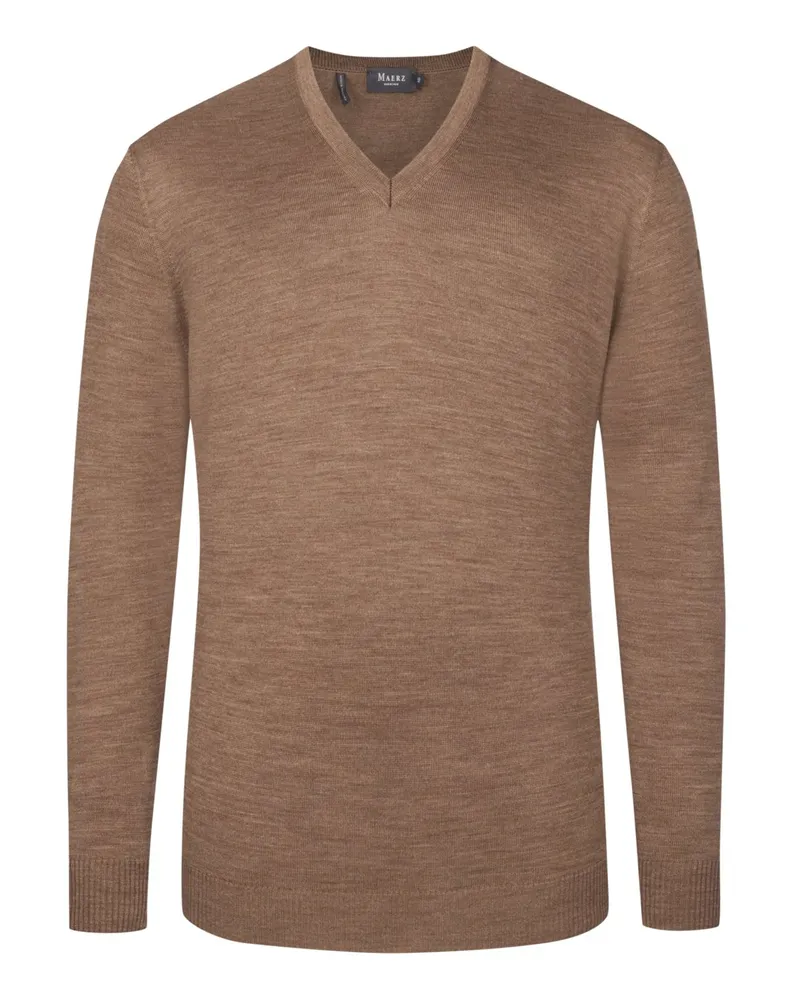 Maerz Softer Pullover aus Merinowolle mit V-Kragen in Hellbraun