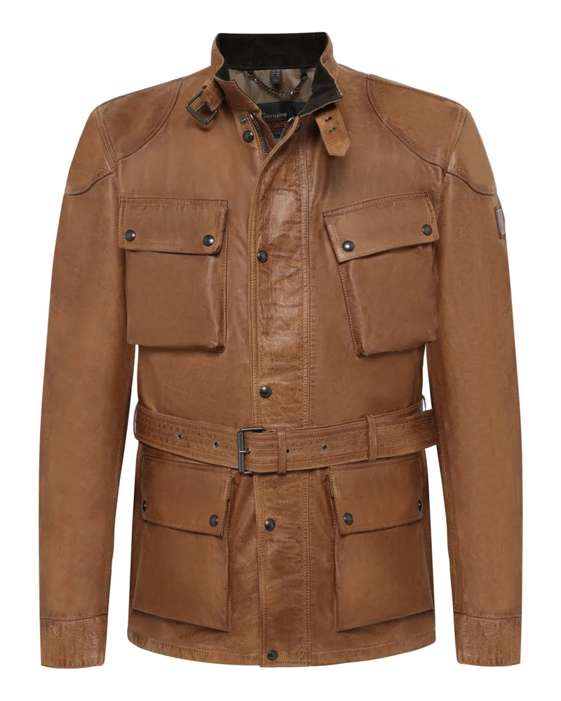 Belstaff Trialmaster Panther Lederjacke mit aufgesetzten Taschen und Taillengürtel in Cognac