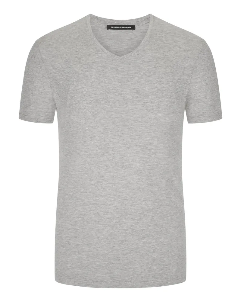Trusted Handwork Leichtes T-Shirt aus Pima-Baumwolle mit V-Ausschnitt in Grau
