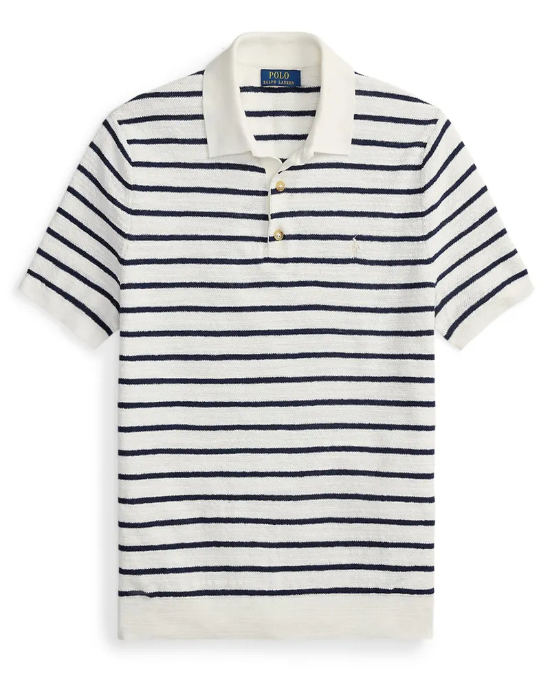 Ralph Lauren Strick-Poloshirt mit Ringelstreifen und Pony-Stickerei in Weiß
