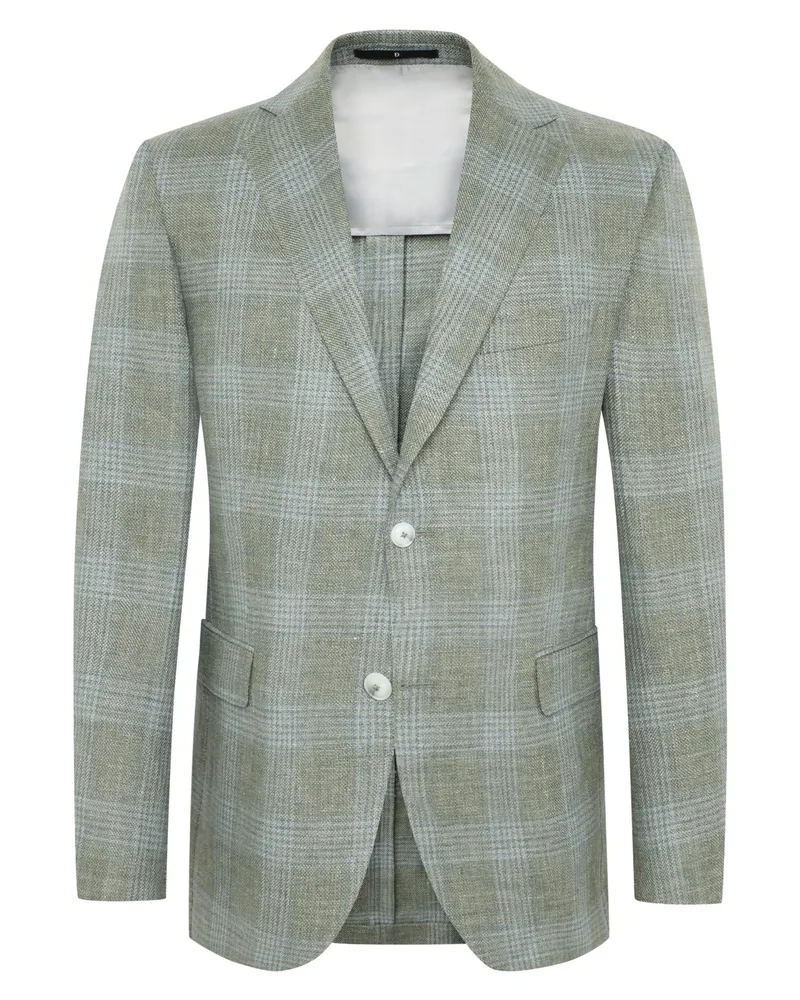 Dressler Einreiher-Sakko aus Schurwolle-Leinen-Mix mit Glencheck-Muster in Hellgrün