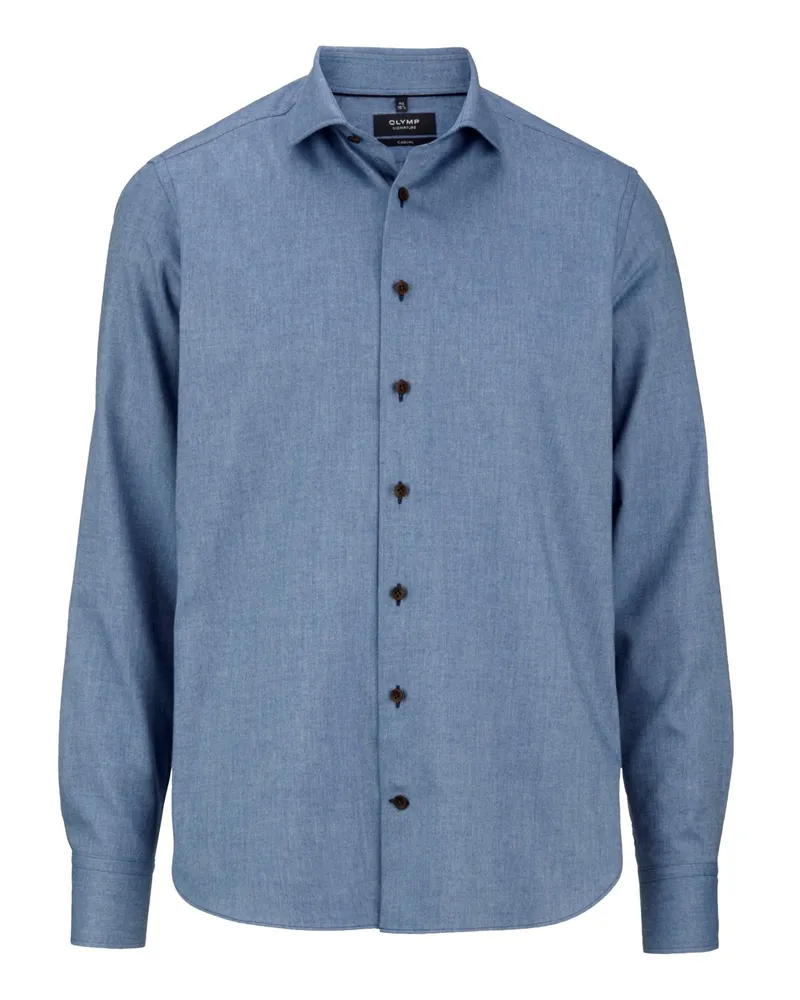 Olymp Signature, Tailored Fit, Flanellhemd mit Kaschmiranteil in Hellblau