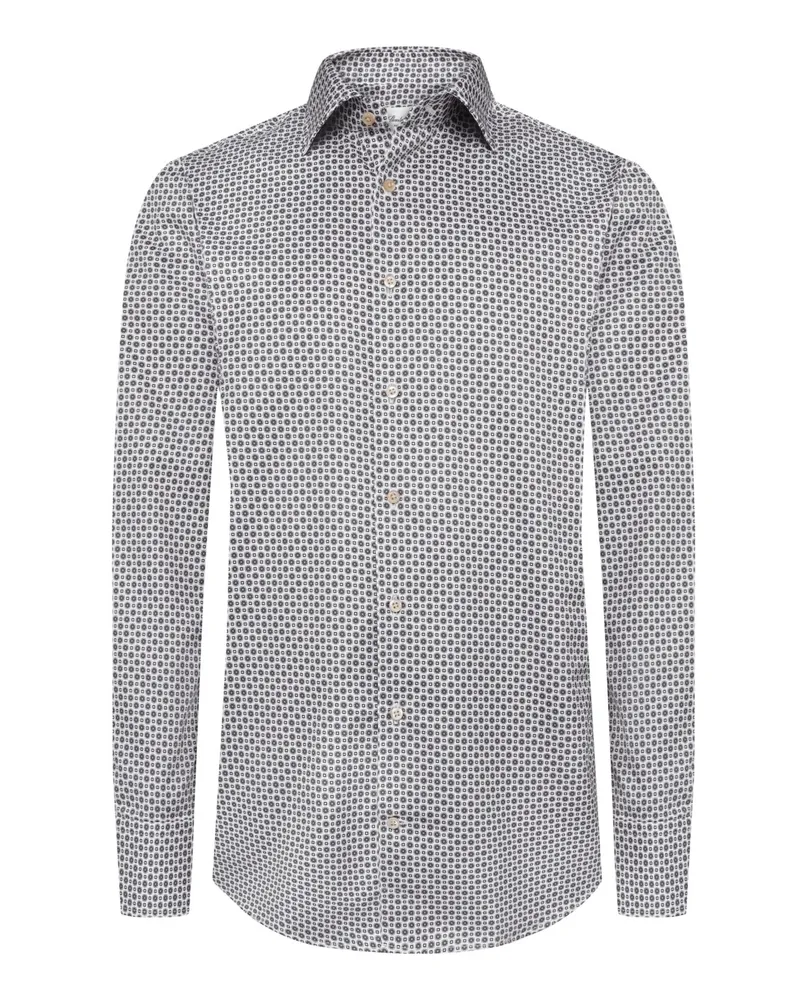 Stenströms Hemd aus Twofold Super Cotton mit Print, Regular Fit in Offwhite