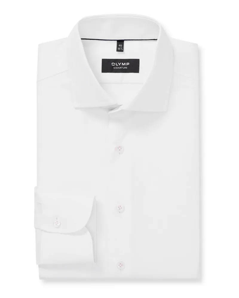Olymp Signature, Tailored Fit, Vollzwirn Baumwollhemd mit Struktur in Weiß