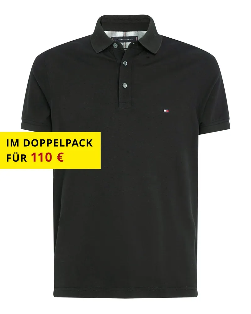 Tommy Hilfiger Piqué-Poloshirt 1985, Slim Fit in Schwarz