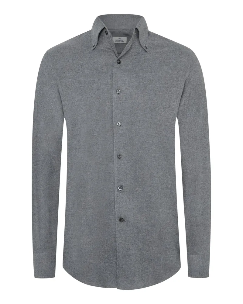 Gherardi Unifarbenes Flanellhemd mit Button Down-Kragen, Regular in Grau
