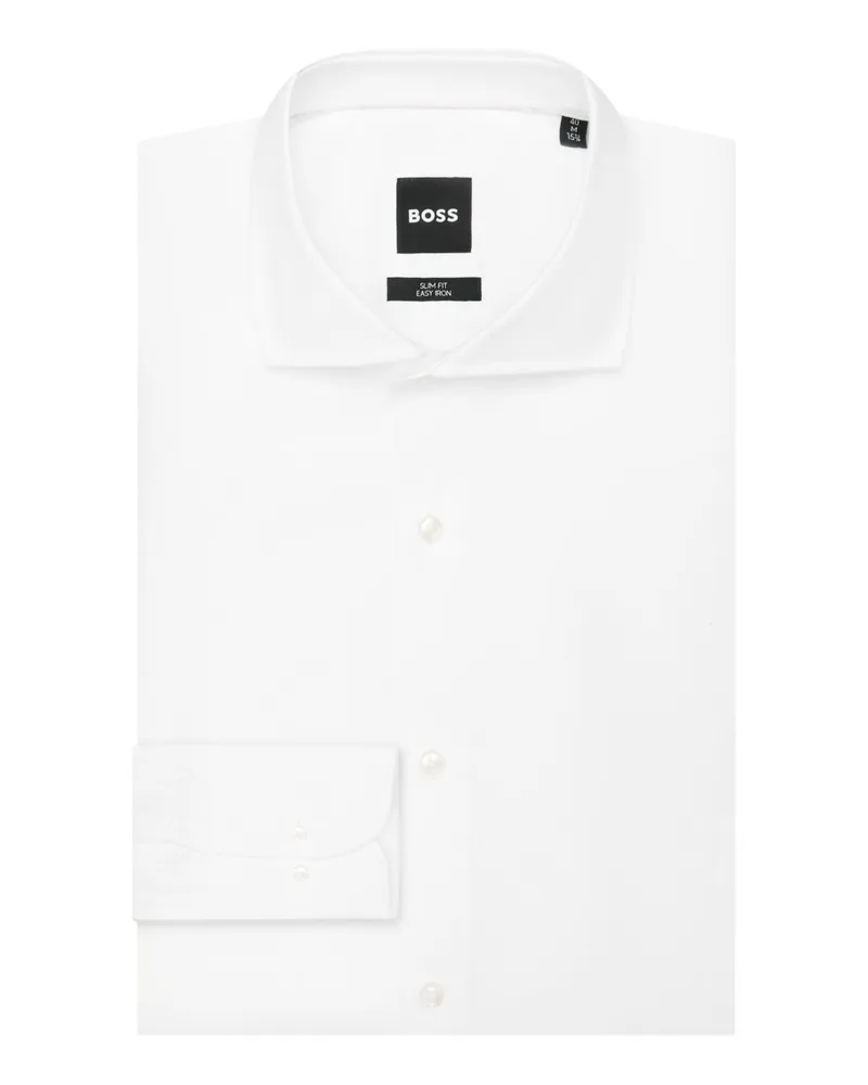 HUGO BOSS Leichtes Stretch-Hemd mit Haifischkragen, Slim Fit in Weiß