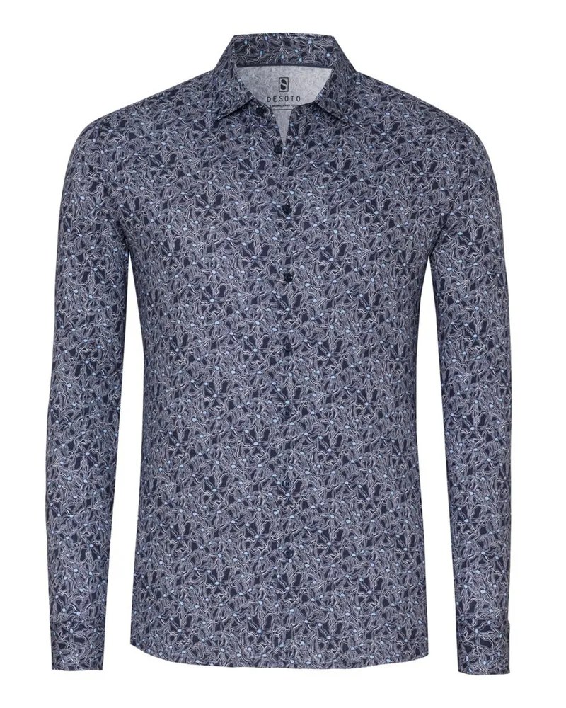 DESOTO Softes Jerseyhemd mit floralem Print und Kentkragen in Marine