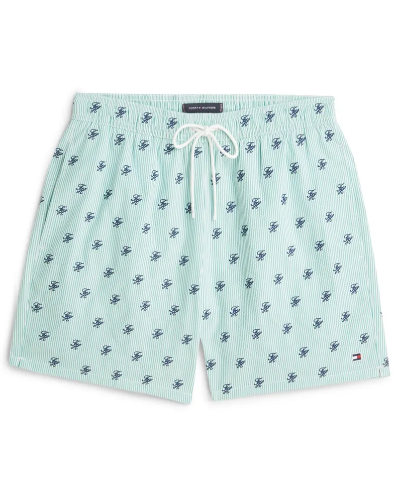 Tommy Hilfiger Badeshorts in Seersucker-Qualität mit Monogramm-Stickerei in Grün