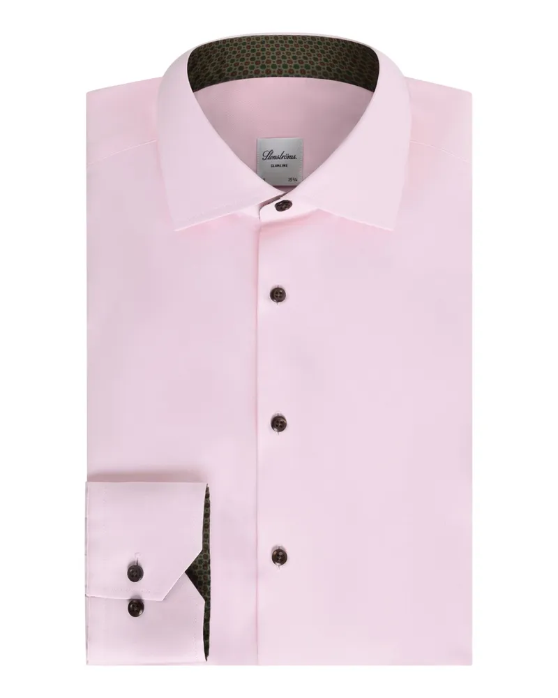 Stenströms Unifarbenes Hemd aus Twofold Super Cotton mit Ausputz, Slimline in Rosenrot