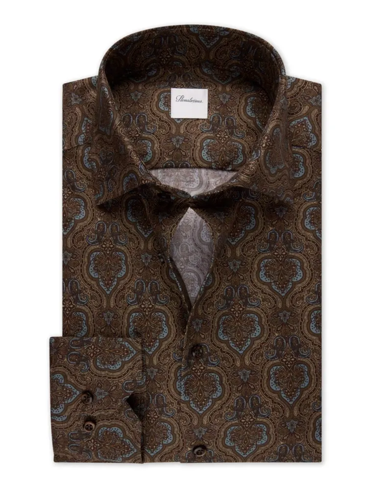 Stenströms Oxford-Hemd aus Twofold Super Cotton mit Paisley-Muster, Slimline in Braun