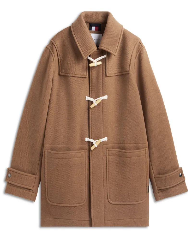 Tommy Hilfiger Dufflecoat aus Schurwolle mit Label-Aufnäher auf Rückenseite in Cognac