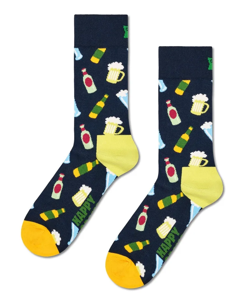 Happy Socks Socken mit Bier-Motiven und Stretchanteil in Marine