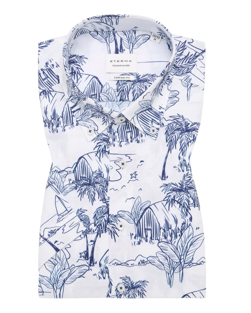 Eterna Gemustertes Kurzarmhemd mit Lyocell-Anteil, Comfort Fit in Hellblau