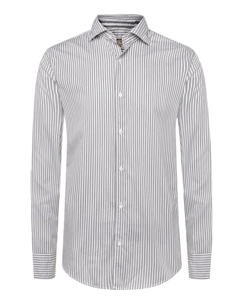 FIL NOIR Glattes Baumwollhemd mit Streifen, Slim in Braun