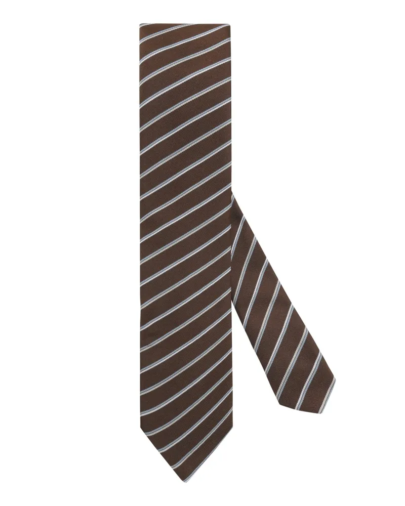 Emporio Armani Schmale Seidenkrawatte mit diagonalen Streifen in Braun