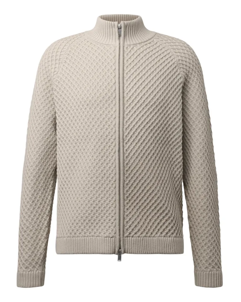 Drykorn Strickjacke mit Rautenstruktur aus einem Baumwoll-Mix in Beige