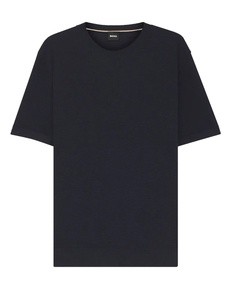 HUGO BOSS Strickshirt aus Lyocell und Baumwolle mit Rippbündchen in Marine
