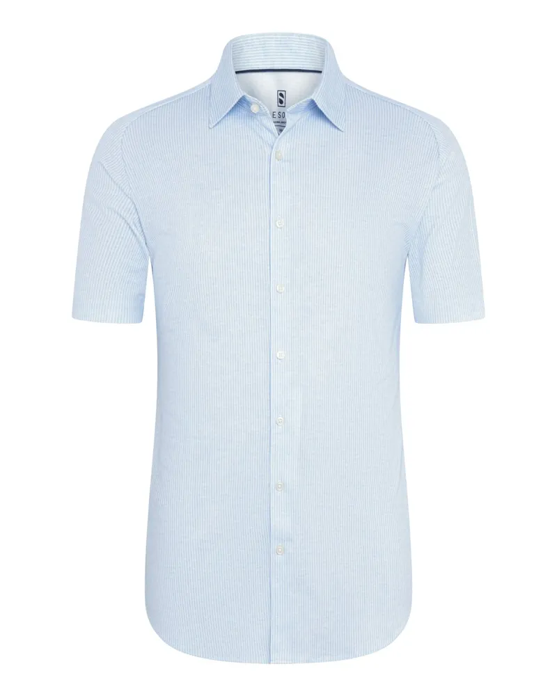 DESOTO Jersey-Kurzarmhemd mit Fineliner-Streifen und Kentkragen, Slim in Hellblau
