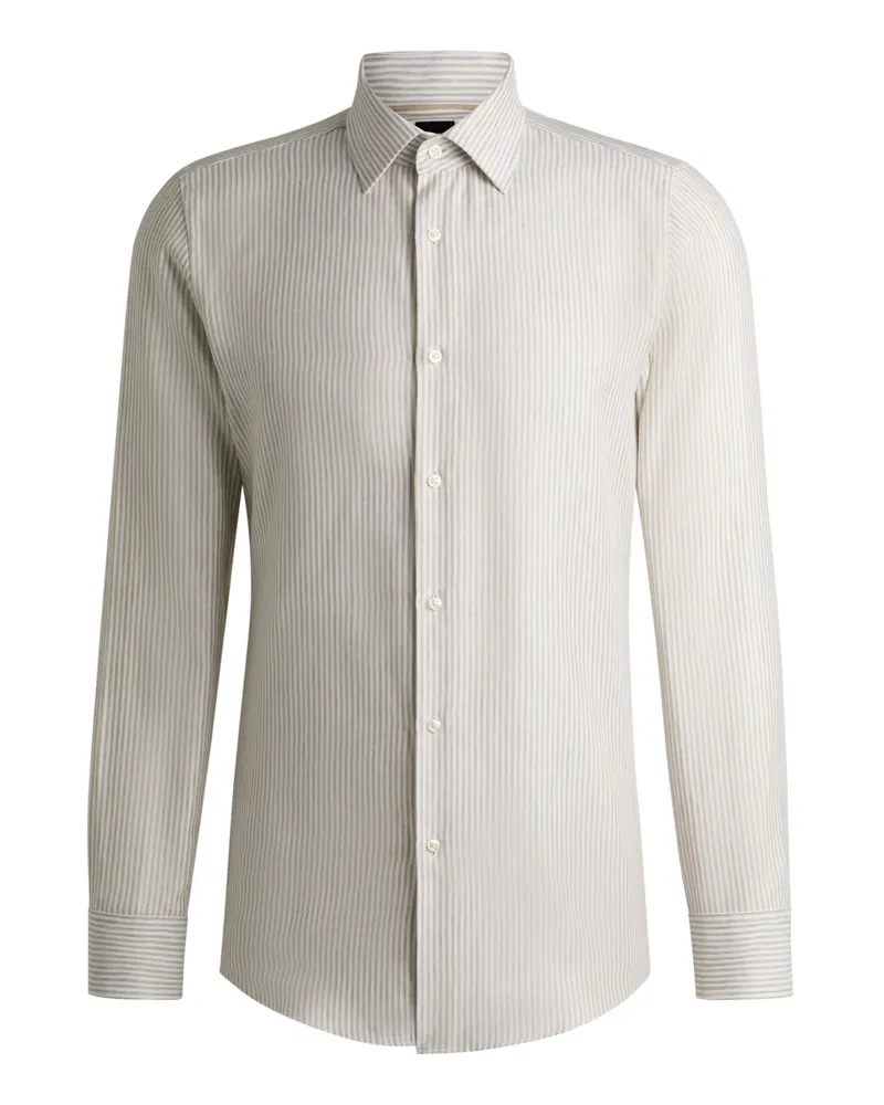 HUGO BOSS Streifenhemd aus einem Leinen-Lyocell-Mix, Slim Fit in Beige