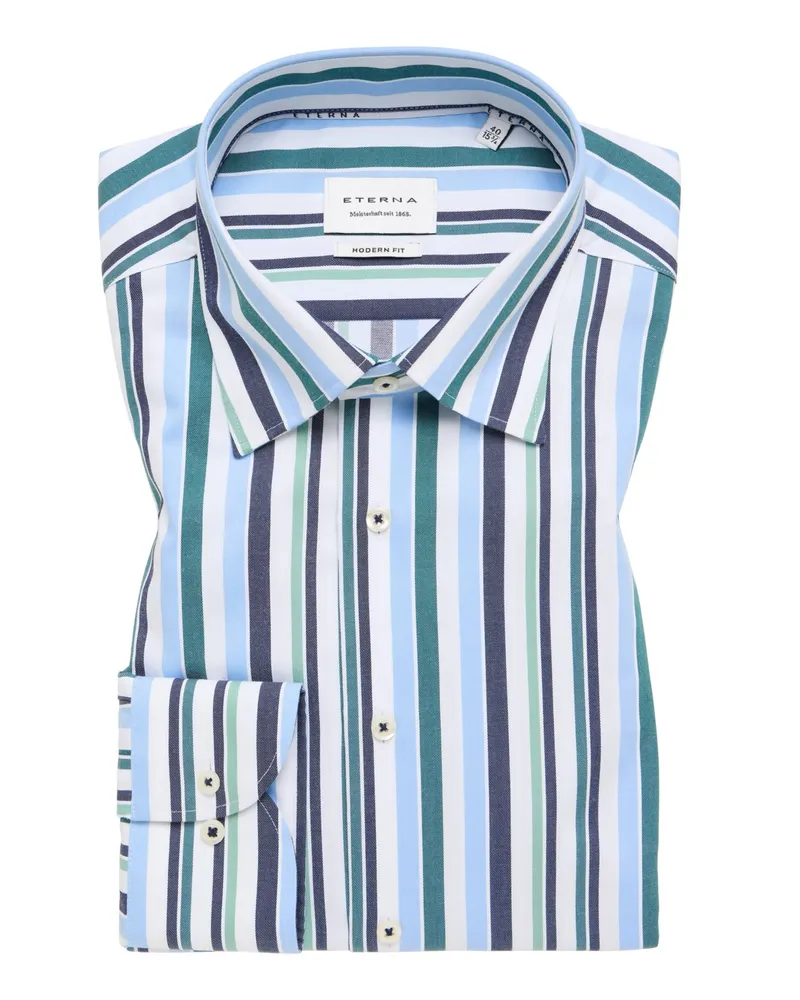 Eterna Bügelfreies Hemd mit buntem Blockstreifen, Modern Fit in Hellblau