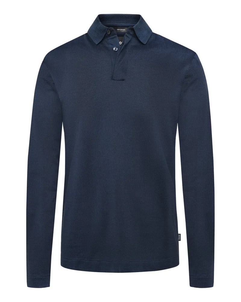 HUGO BOSS Langarm-Poloshirt aus mercerisierter Baumwolle in Waffelstruktur in Marine