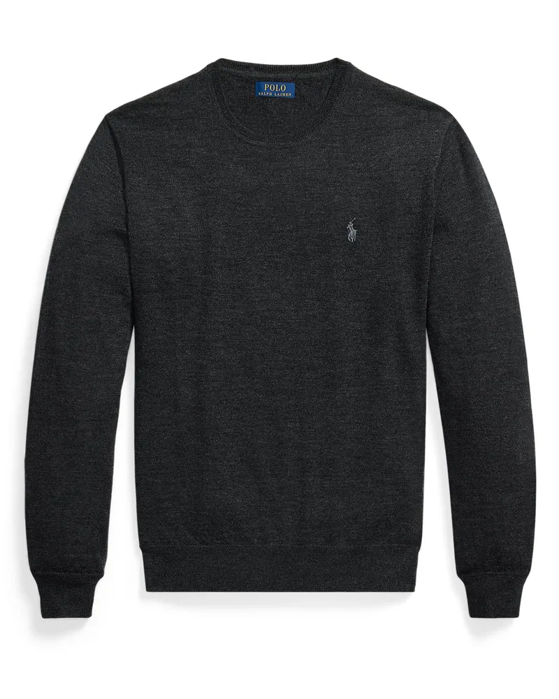 Ralph Lauren Rundhalspullover aus waschbarer Merinowolle mit Pony-Stickerei in Anthrazit