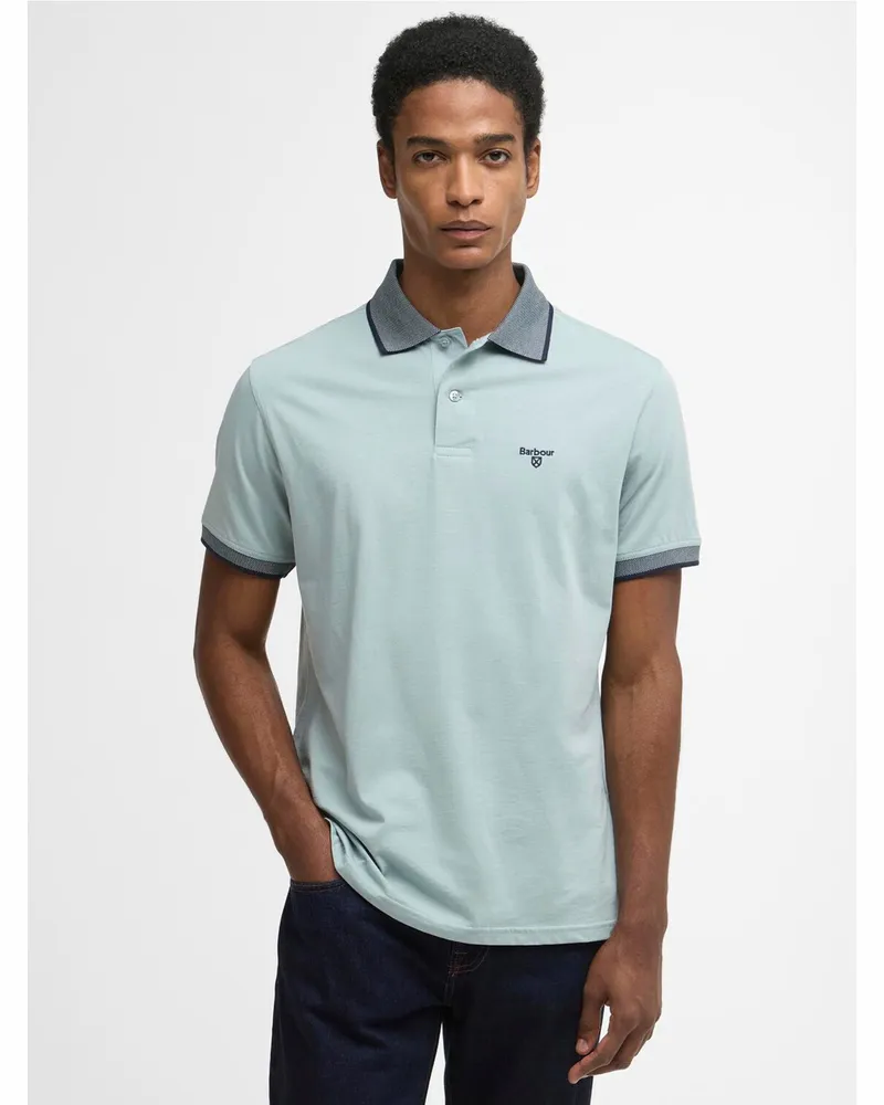Barbour Leichtes Poloshirt aus Baumwolle mit Kontrastbündchen, Tailored Fit in Hellblau