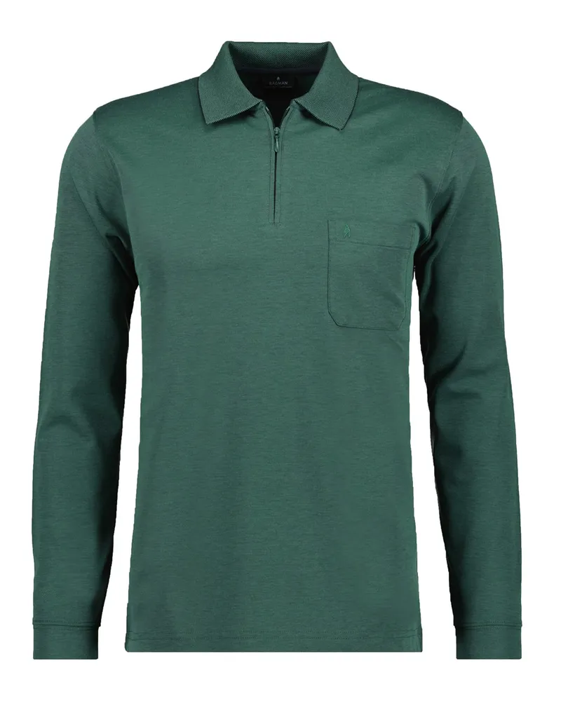 Ragman Langarm-Poloshirt mit Micropima-Baumwolle und Zip in Grün