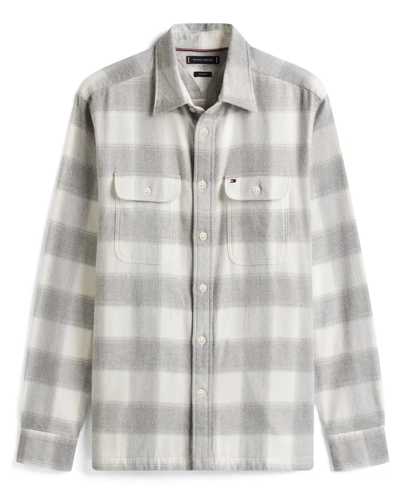 Tommy Hilfiger Flanell Overshirt mit Check-Muster, Relaxed Fit in Grau