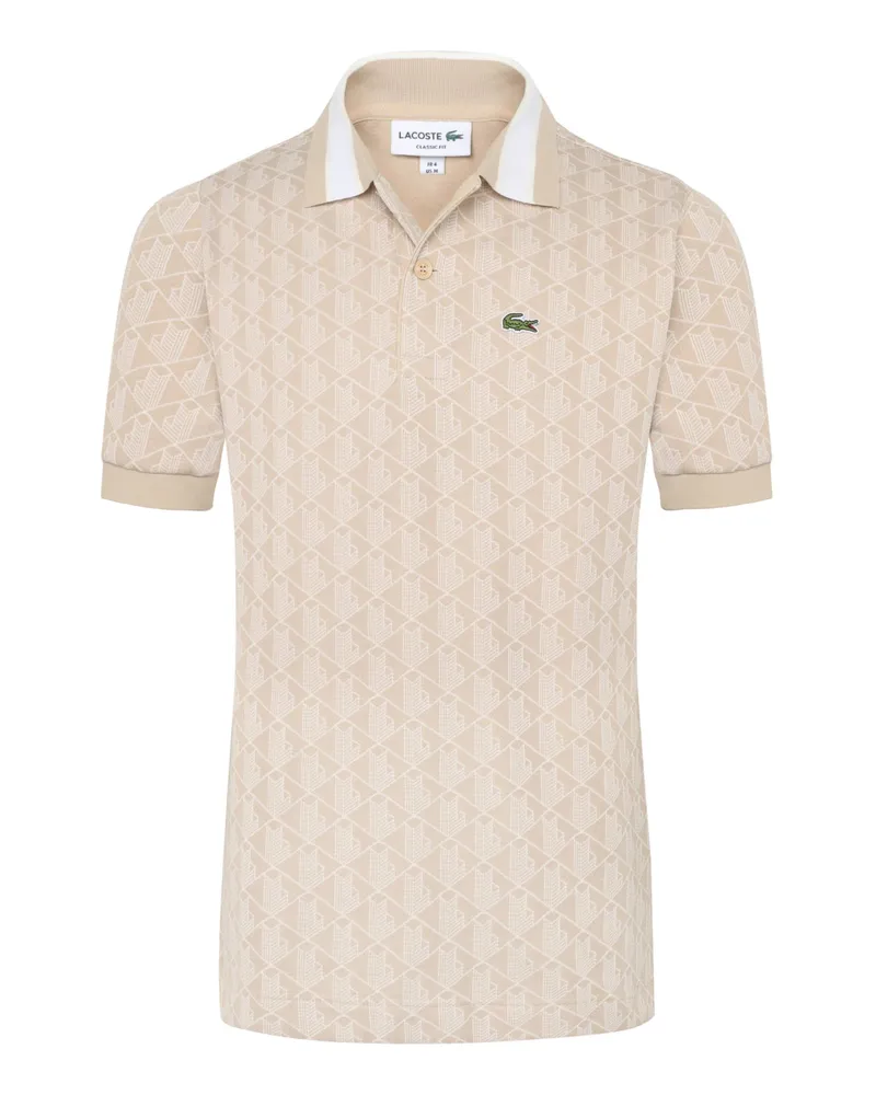 Lacoste Poloshirt in Jacquard-Strick und Monogramm-Print, Classic Fit in Beige